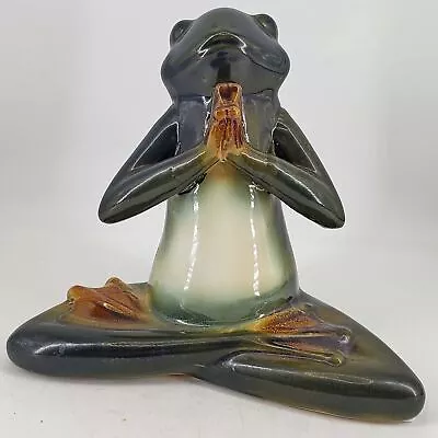 Pier One Green Ceramic Majolica Glazed Meditation Yoga Frog Figurine 7  • $44