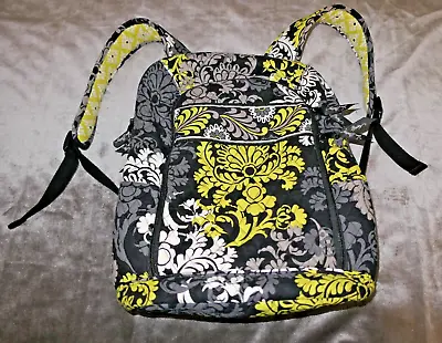 VERA BRADLEY Large Campus Backpack Padded Laptop Baroque Black & Yellow Quilted • $34.95