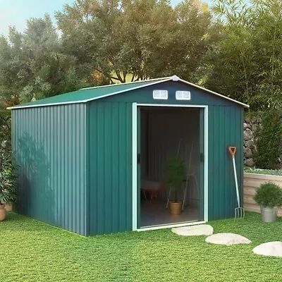 4.80M²/8 X 6ft Metal Roof Garden Storage Shed With Sliding Door Steel Base Frame • £275.95
