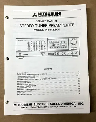 Mitsubishi M-PF3200 Preamp / Preamplifier Service Manual *Original* • $24.97