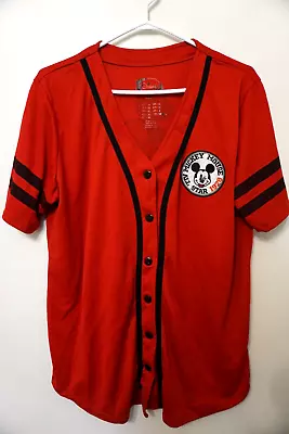 Vintage Disney Mickey Mouse Baseball Jersey Shirt Red Size Medium • $25.16