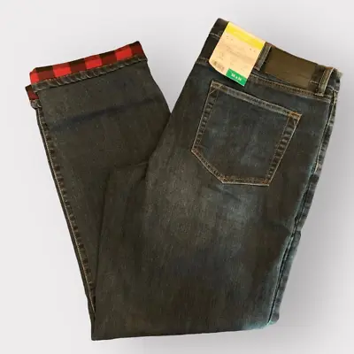 Eddie Bauer Jeans Men's Size 38x34 Flannel Lined Red Buffalo Plaid Denim • $36.99