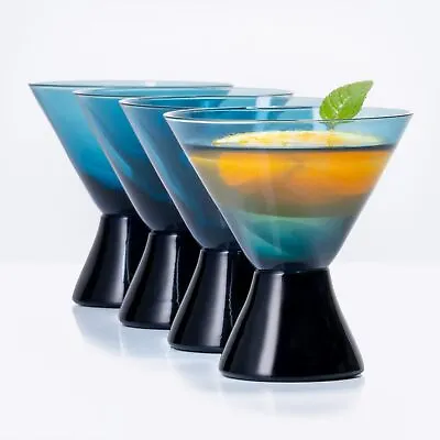 Hand Blown Colored Stemless 4 Oz Martini Glasses Set Of 4 Elegant Mini Cockta... • $30.28