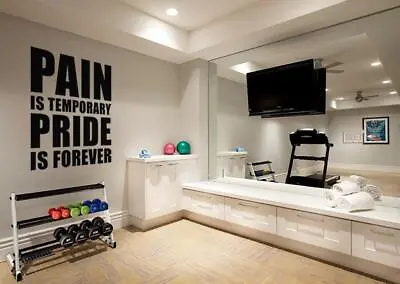 PAIN IS TEMPORARY PRIDE FOREVER Gym Weights Decal WALL STICKER Art Quote SQ119 • £21.59