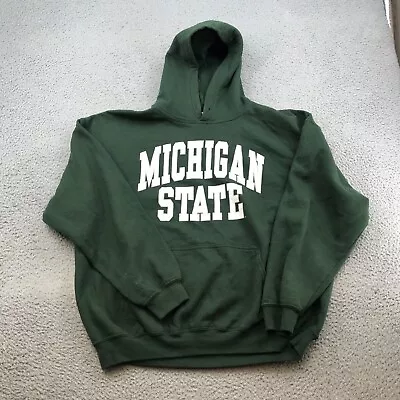 Vintage Michigan State Sweater Adult XL Green Spartan Pullover Hoodie 47100 • $19.99