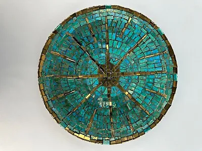 Mosaic Art Turquoise Large Aluminum Table Decorative Bowl Fruit Platter 14 3/4  • $75