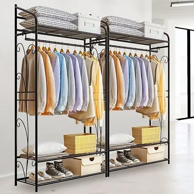 110lbs Heavy Duty Clothing Garment Rack Metal Closet Organizer Wardrobe W/ Shelf • $35.91