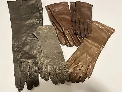 5 Pairs Of Vintage Ladies Leather Gloves Size 6.5-7.5 Leather Black Brown Green • $15