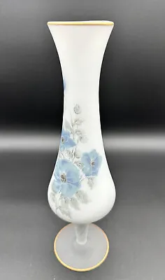 Vintage Satin Frosted Blue Floral Fluted Glass Bud Vase Preowned • $11.99