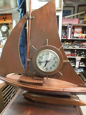 Vintage Wood Sailing Ship Boat Mantel Clock  Working • $39.99