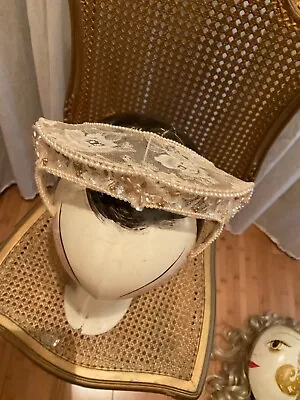 Vintage Bridal Wedding Cap Crown Lace On Wire 1940-50s Add Your Own Veil • $38.90