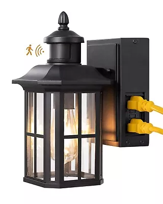 EDISHINE Porch Light With GFCI Outlet Motion Sensor Outdoor Wall Light • $64.59