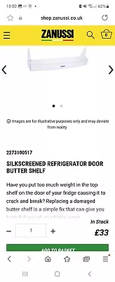 Zanussi ZBB27650SV Integrated 50/50 Fridge Spare Part Door Butter Shelf • £13.99