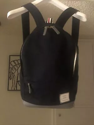 Thom Browne Mens Navy Canvas And Grey Pebble Grain Leather-backpack Gld Hardware • $250