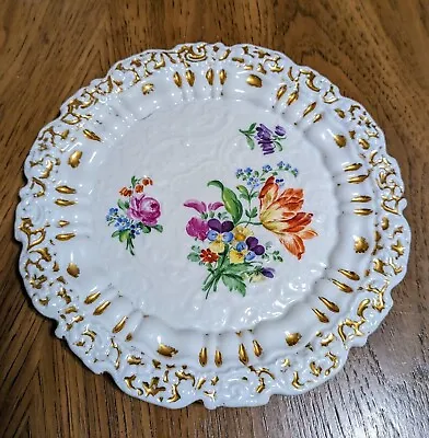 Antique 1815-1924 MEISSEN Plate: Embossed Raised Relief Floral Gold Gilt Ø8  • $19.99