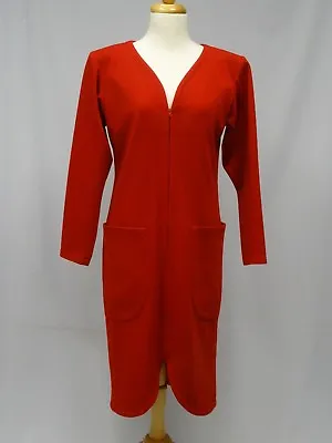 VINTAGE YVES SAINT LAURENT RIVE GAUCHE FRANCE RED TUNIC DRESS ZIP FRONT * Sz 42 • $250