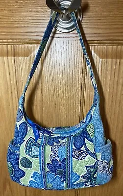 Vera Bradley Doodle Daisy Mini Quilted Hobo Purse Blue Green Floral Shoulder Bag • $15.95