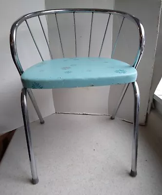 Vintage Mid-Century Childs Chrome & Vinyl Chair Turquoise Atomic Starburst MCM • $67.49