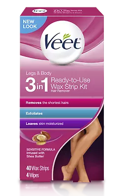 Veet 3-In-1 Legs & Body Hair Remover Wax Strip Kit Sensitive Formula 40 Count • $17.03