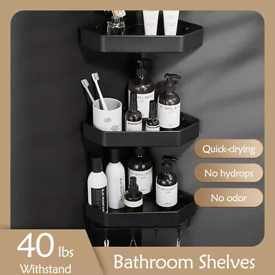 3 Tiers Corner Shower Caddy Organizer Shelf With 6 Hooks Bathroom Shelves Holder • $33.99