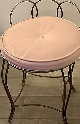 MCM Metal Vanity Stool With Pink Vinyl Round Cushion • $56