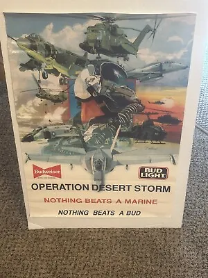 Vintage OPERATION DESERT STORM Poster.  BUD & USMC. 12X24 Inches.  Ex Color Cond • $30