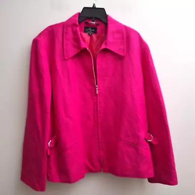 Alanni Zip Jacket Linen Blend Womens 16 Pink Fuschia Lined Cinch Sides Blazer • $24.99