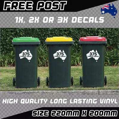 Custom Wheelie Bin Sticker Street Name Number Rubbish Australia Race Vinyl Decal • $6.90