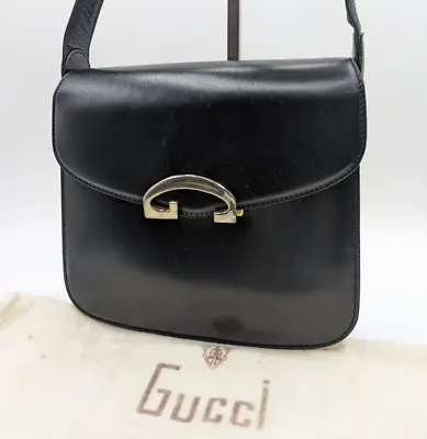 Vintage GUCCI Hand Shoulder Bag Leather Black Silver Fittings Auth Dust Bag #266 • $278.99