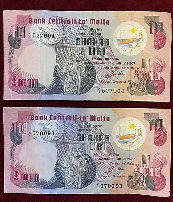 2 Maltese Lira LM.10 Ghaxar Liri Ta’Malta Pounds Lira Banknote Notes Uncirculate • $100