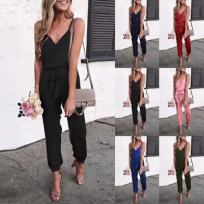 Womens Casual Loose Sleeveless Spaghetti Strap Wide Leg Pants Jumpsuit Rompers • $34.79