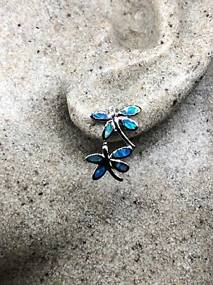Vintage Blue Opal 925 Sterling Silver Dragonfly  Earrings • $100
