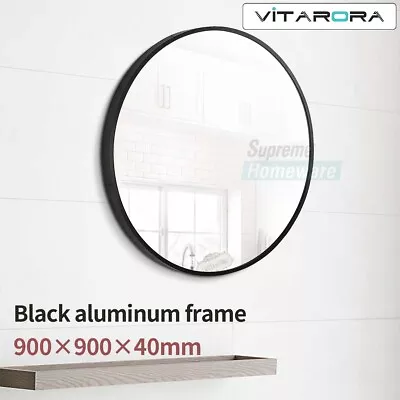 900mm Bathroom Vanity Wall Mount Round Makeup Mirror Decor Black Aluminium Frame • $139