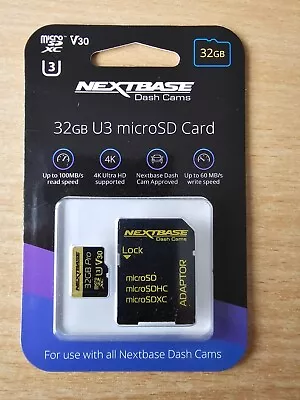 NEXTBASE 32GB U3 Micro SD Card For Dash Cameras Plus Adapter • £26.99