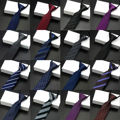 Men Striped Zipper Tie Pre-tied Slim Skinny Necktie Wedding Party Zip Ties • $8.99