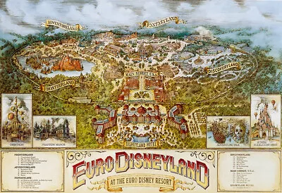 Euro Disneyland Paris Map Poster Print EuroDisneyland Magic Kingdom Art 3424 • $29.95