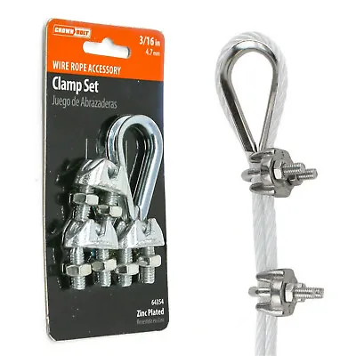 Crown Bolt U-Bolt Clamp And Thimble Set For 3/16 In Wire Rope Loops 4 In 1 Kit • $6.52