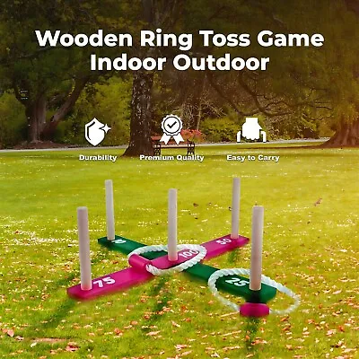 Wooden Ring Toss Game Indoor Outdoor Family Kids Quoits Garden Games Hoopla Set • £19.99