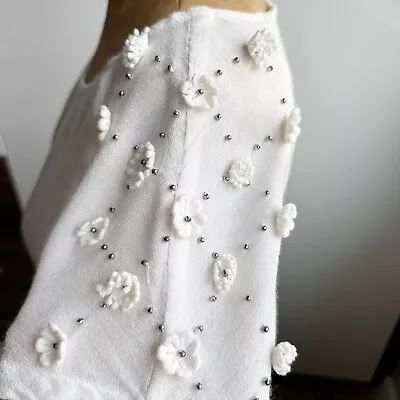 Ladies Cream Zara S/S Blouse Top Tee With Appliqué Daisy Flowers Medium VGC • £10