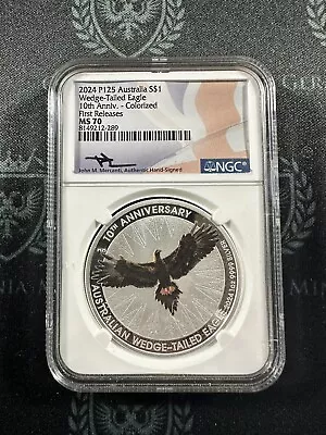 2024 Australia Wedge Tailed Eagle Colored 1 Oz Silver NGC MS70 Mercanti Signed • £147.99