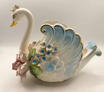 Vintage Porcelain Swan Figurine Planter Vase Trinket Dish Lustre Made In Japan • $12