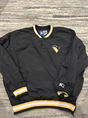 Vintage 90s Pittsburgh Penguins Starter Pullover Windbreaker Jacket Size 2XL XXL • $65