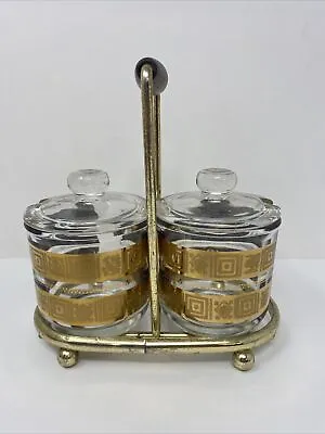 Vintage Mid Century Condiment Set With Caddy By Jeanette Glass 1950's • $15