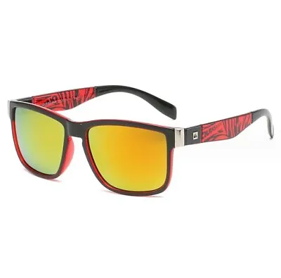 Quiksilver Sports Square Sunglasses Black Red Stripe Frame Yellow Mirror Lens • $21