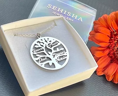 Personalised 925 Sterling Silver Family Tree Name Necklace 3.3cm • £28.50