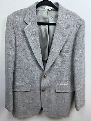 VTG Hunting Horn Mens 40R Blazer Gray Plaid Double Button Suit Coat Jacket Wool • $54.88