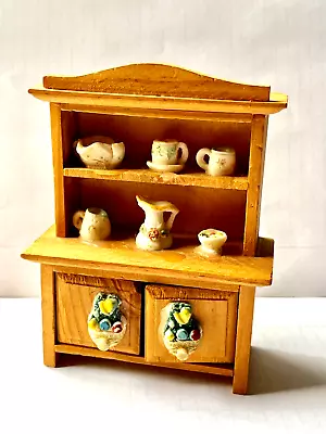 Vintage Wooden Dolls House Furniture KITCHEN DRESSER Cupboard With Opening Doors • $25