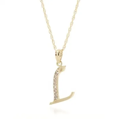 14K. SOLID GOLD NECKLACE WITH NATURAL DIAMONDS INITIAL 'L' PENDANT (Yellow Gold) • $592.42