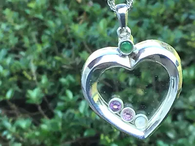 Sterling  Floating Gemstone Heart Pendant 19 1/2” Ster. Rope Chain Signed LENOX • $68