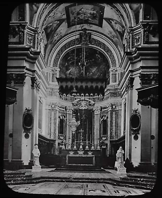 CRACKED Magic Lantern Slide ST PAULS CATHEDRAL MDINA C1894 PHOTO MALTA • $12.43